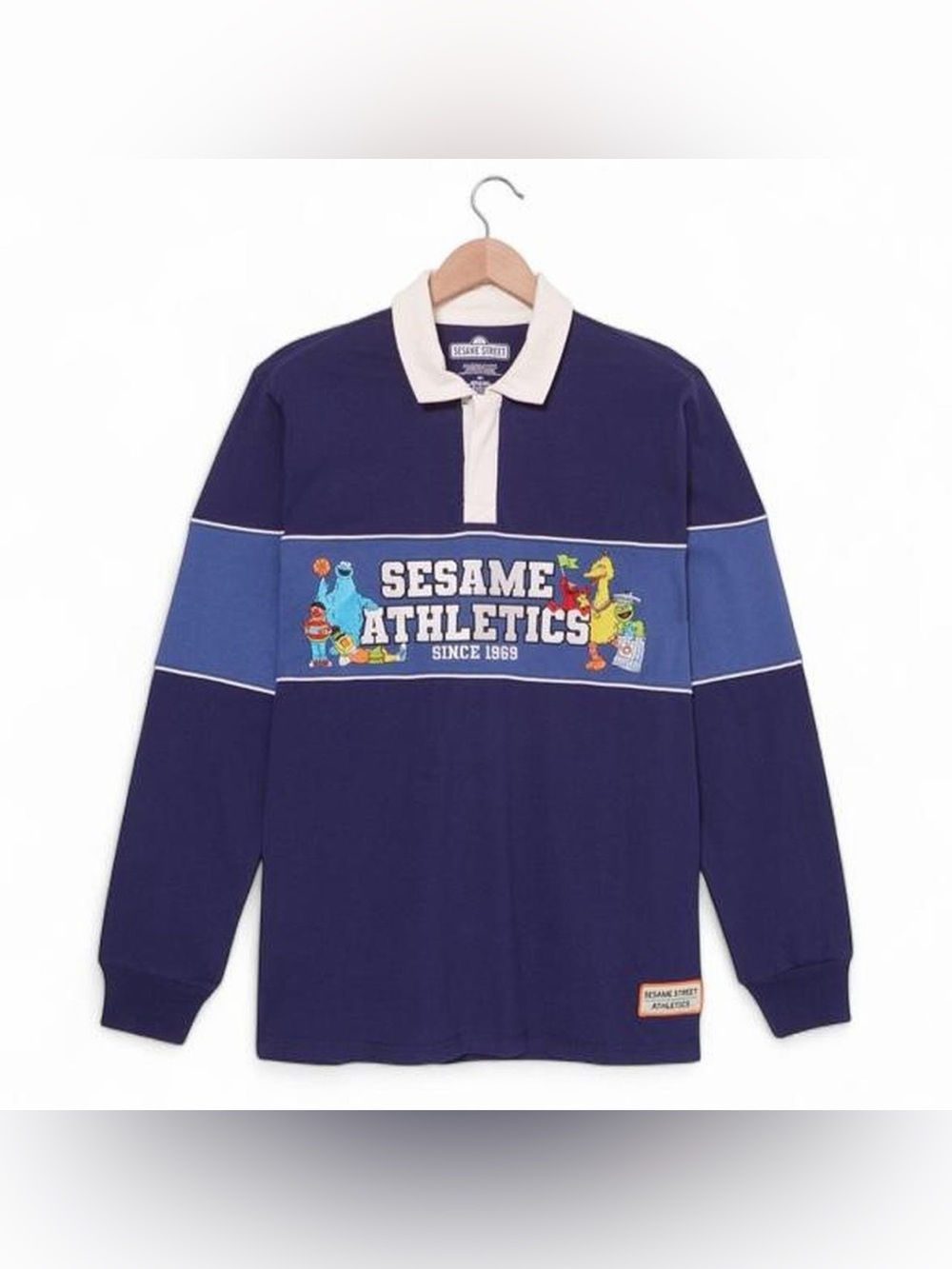 Sesame Street Long-Sleeve Polo in Navy, Blue & Cream